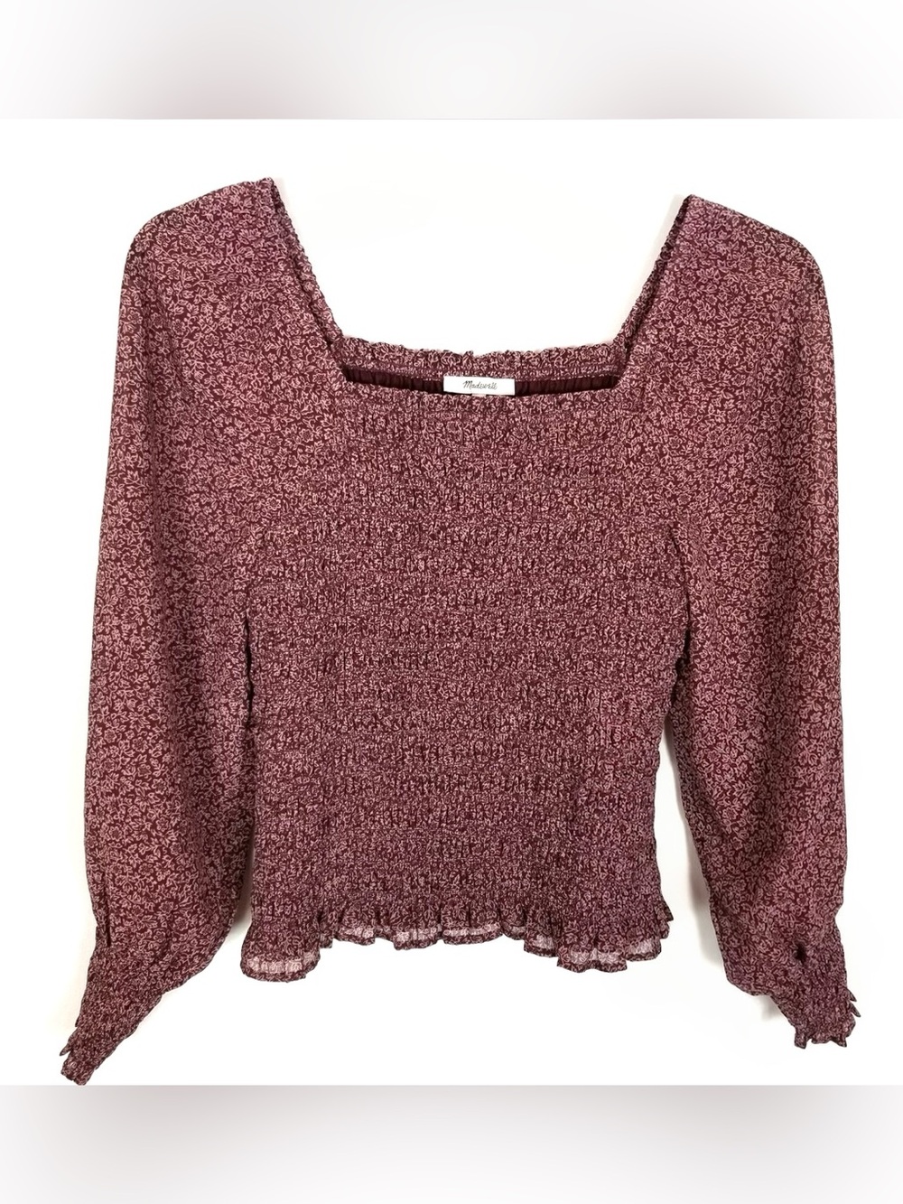 Madewell Bubble Sleeve Smocked Top Mulberry Boho Aesthetic Cottagecore Size S